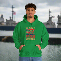 Proud U.S. Navy Veteran hooded sweatshirt features a classic pullover