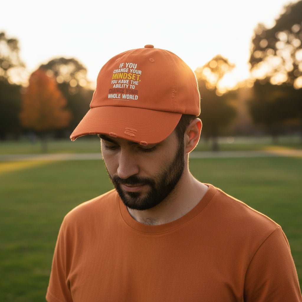 Inspirational Hat – “Change Your Mindset” Distressed Motivational Cap Gift - WJMAPPAREL.COM
