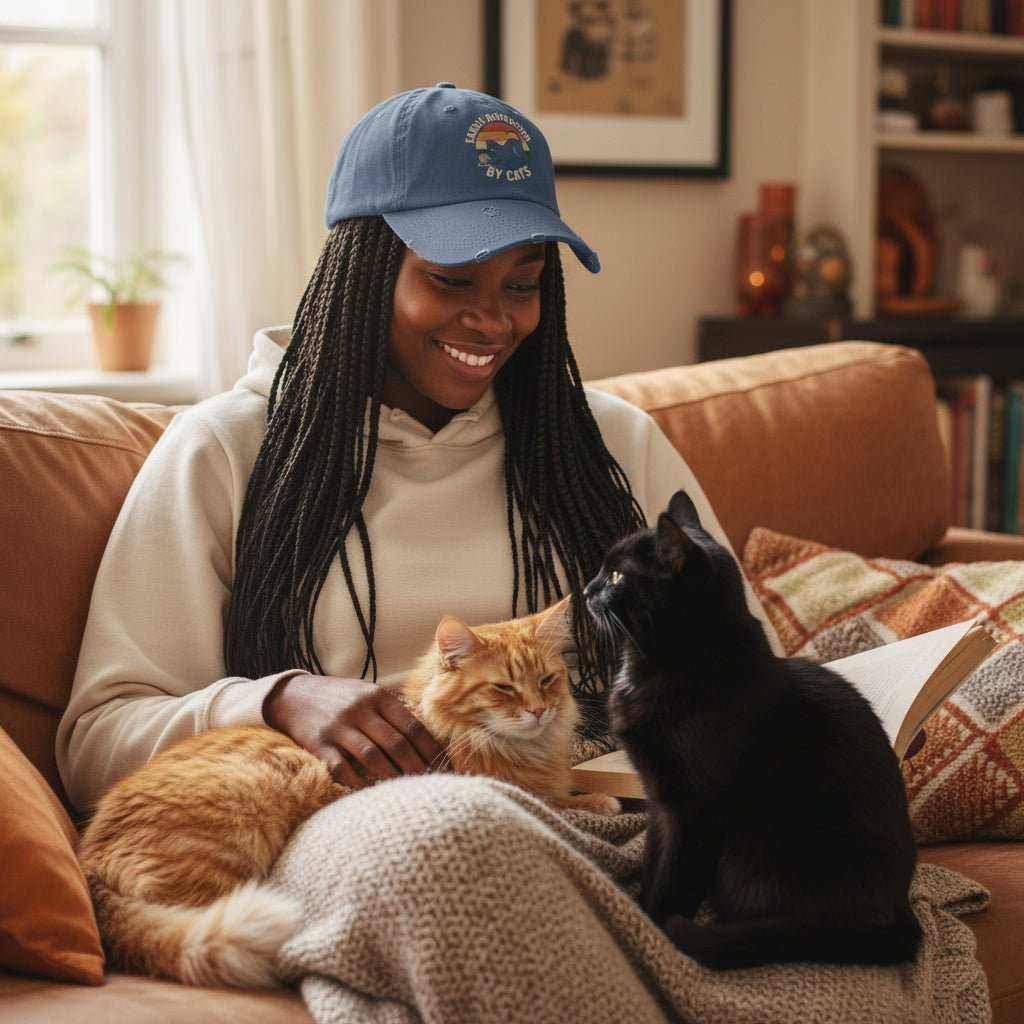 Easily Distracted By Cats Hat – Funny Cat Lover Distressed Baseball Cap - WJMAPPAREL.COM