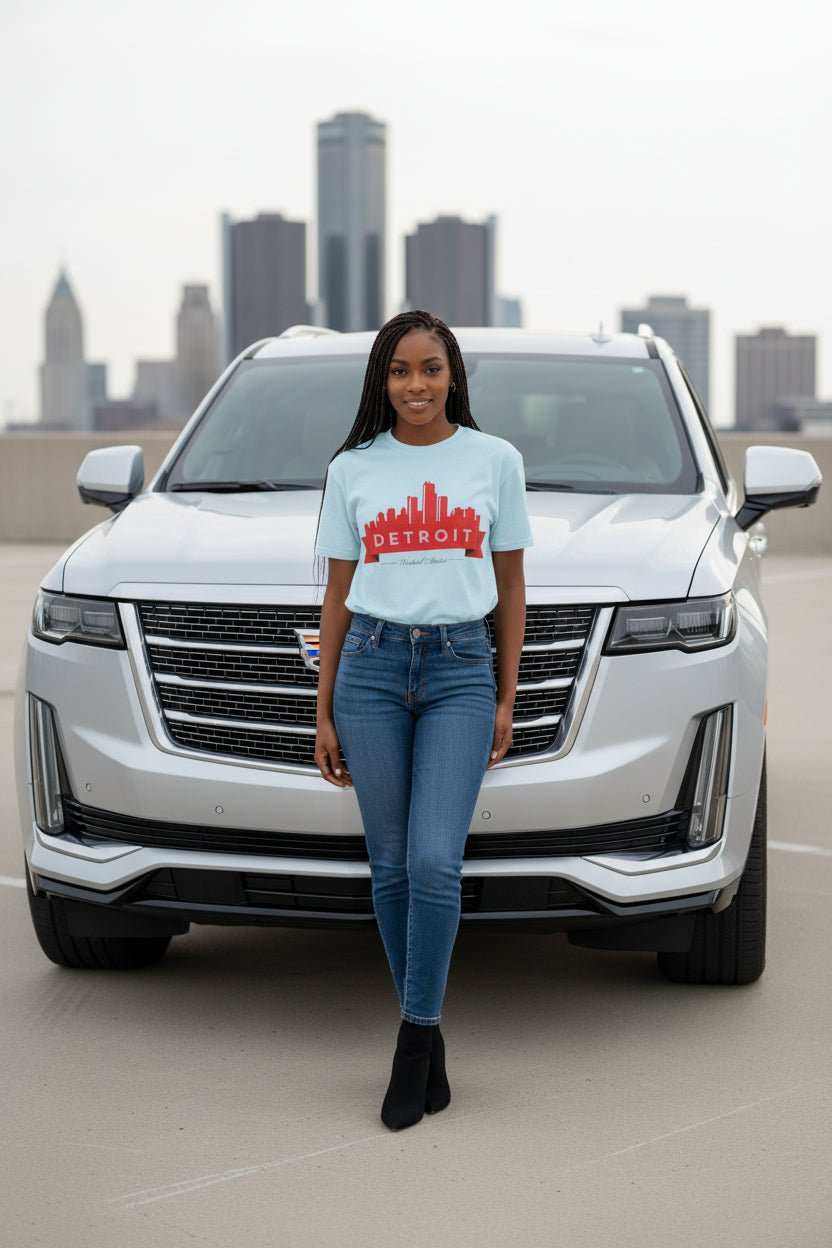 Detroit Skyline T-Shirt — Red Banner City Pride Tee - WJMAPPAREL.COM