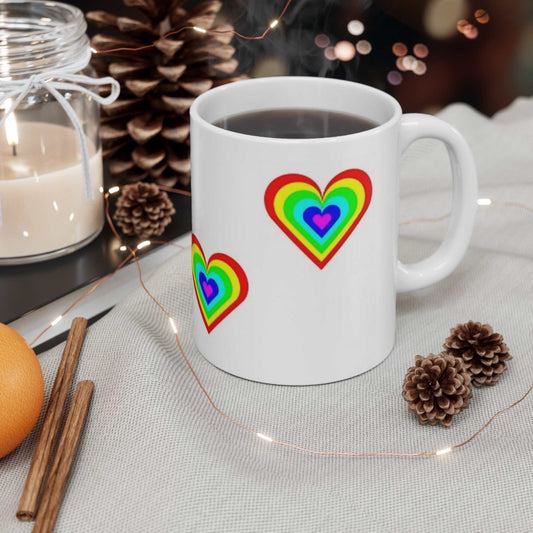 Rainbow Heart 11oz Mug – Pride Love Coffee Mug Gift - WJMAPPAREL.COM