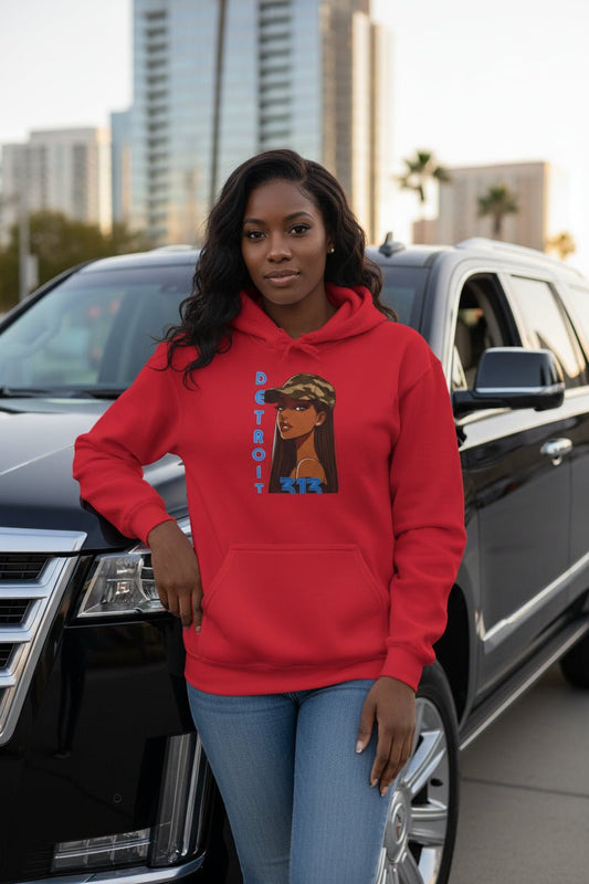 Detroit 313 Hoodie — Urban Femme Portrait Sweatshirt - WJMAPPAREL.COM