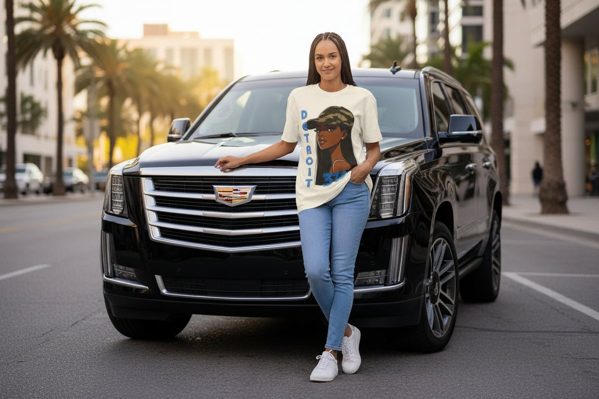 Detroit 313 Tee — Girl in Camo Cap Graphic T-Shirt - WJMAPPAREL.COM