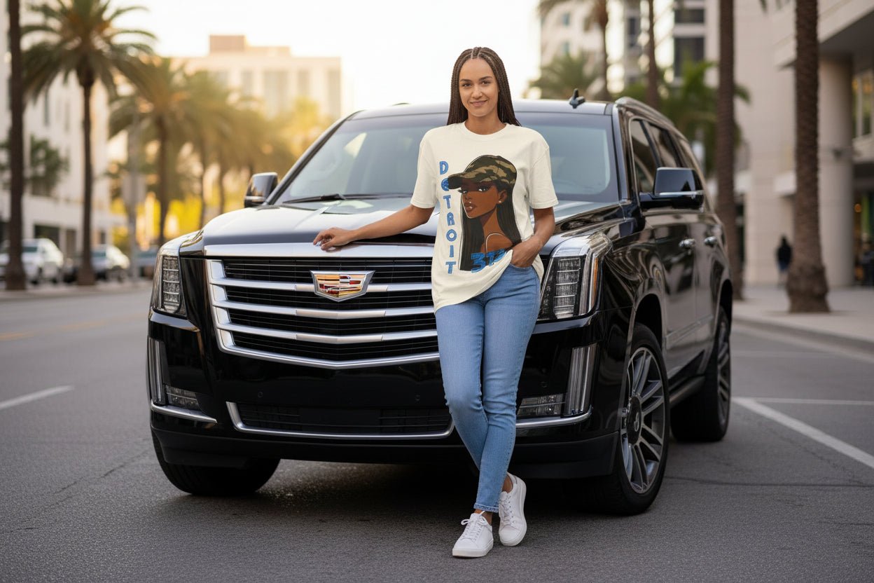 Detroit 313 Tee — Girl in Camo Cap Graphic T-Shirt - WJMAPPAREL.COM