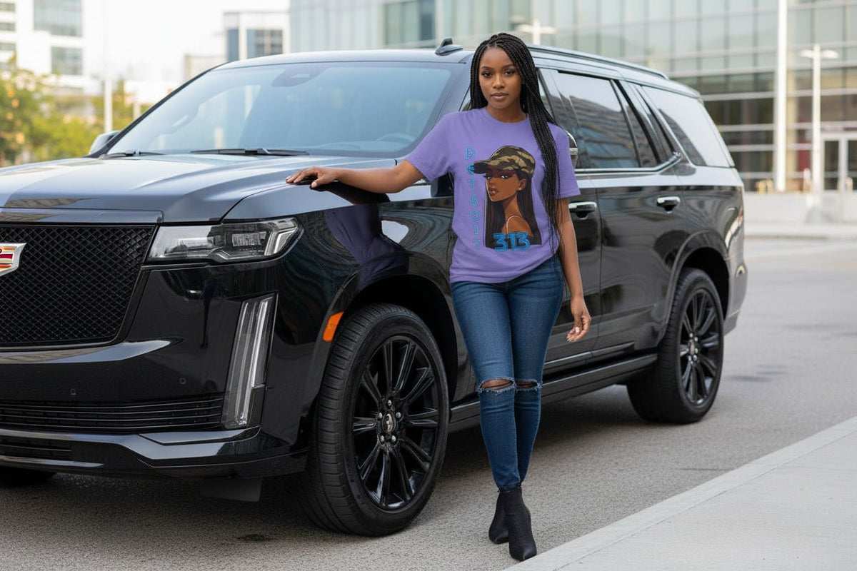 Detroit 313 Tee — Girl in Camo Cap Graphic T-Shirt - WJMAPPAREL.COM