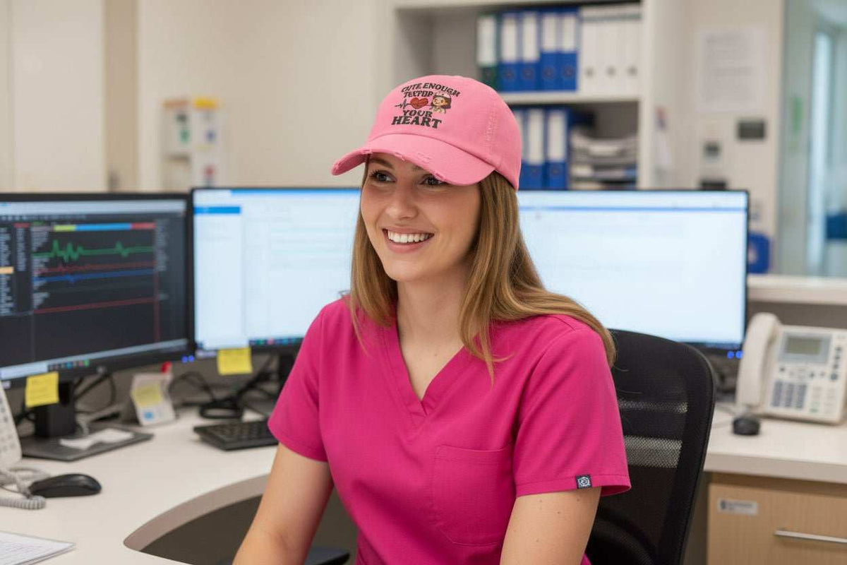 Funny Nurse Hat – “Cute Enough To Stop Heart” Distressed Baseball Cap Gift for Healthcare Workers - WJMAPPAREL.COM