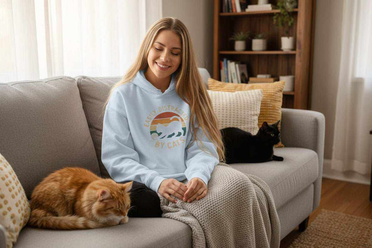 Easily Distracted By Cats Hoodie – Funny Cat Lover Sweatshirt Gift - WJMAPPAREL.COM