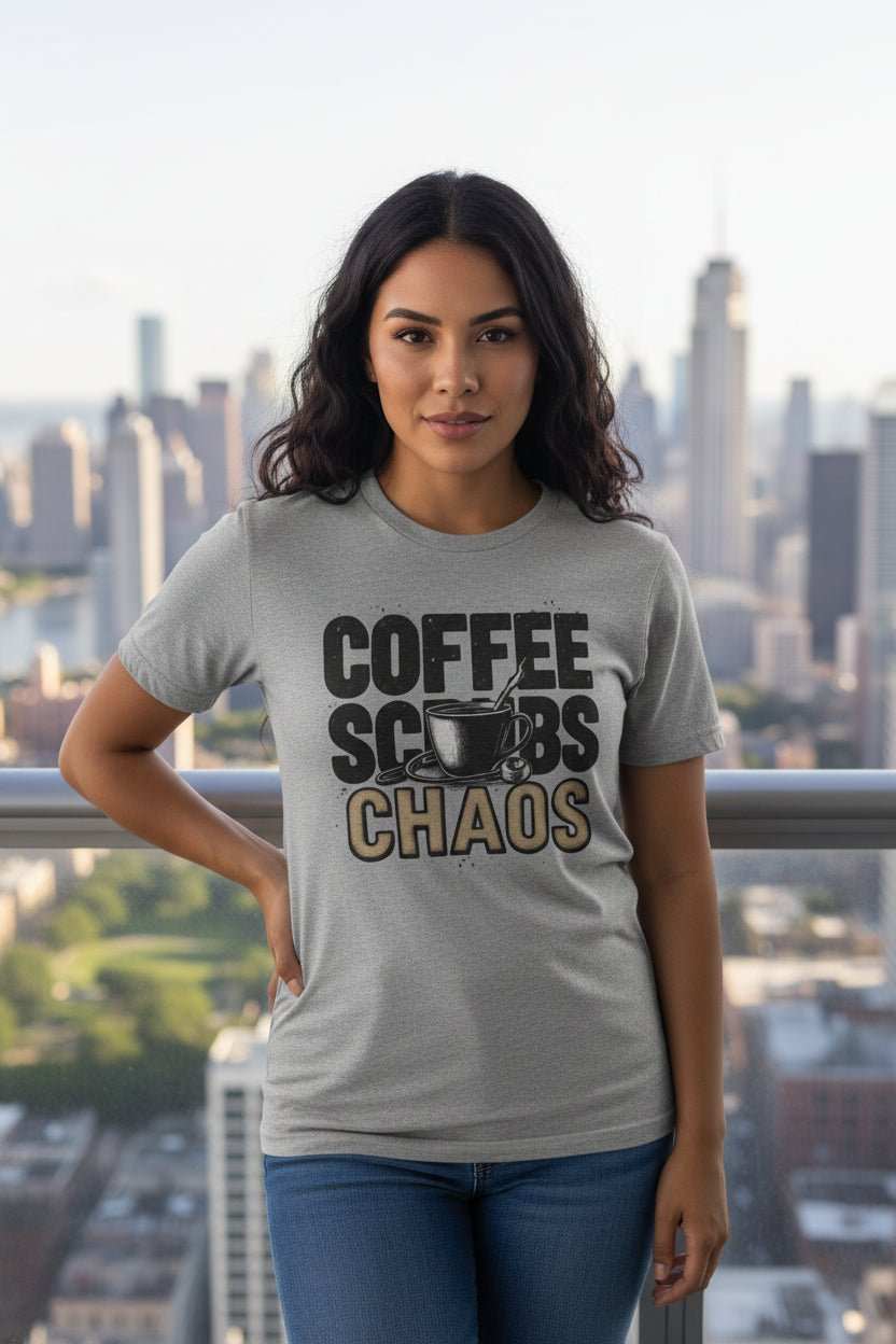 Funny Nurse T-Shirt – “Coffee Scrubs Chaos” Gift for Nurses Birthday or Christmas - WJMAPPAREL.COM