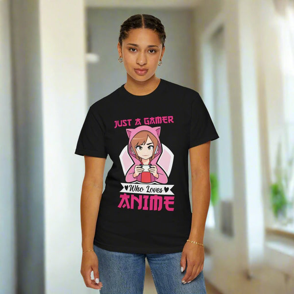 Just a Gamer who Loves Anime t-shirt helps you experience the perfect