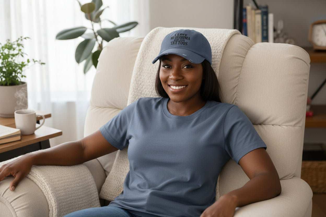Funny Grandma Hat – “Love Grandma And Her Tattoos” Distressed Cap Gift for Mother’s Day or Birthday - WJMAPPAREL.COM