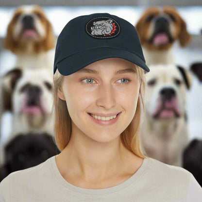 Bulldog Hat with Leather Patch – Dog Lover Adjustable Cap Gift - WJMAPPAREL.COM