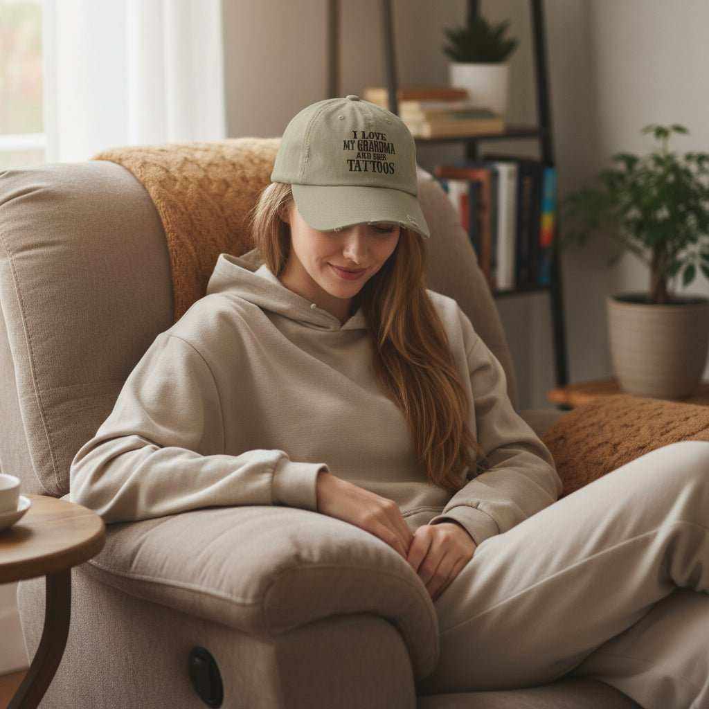 Funny Grandma Hat – “Love Grandma And Her Tattoos” Distressed Cap Gift for Mother’s Day or Birthday - WJMAPPAREL.COM
