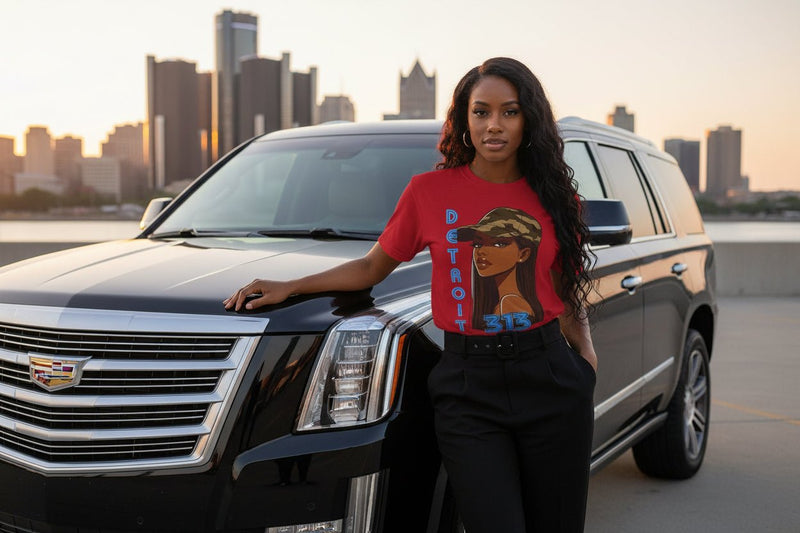 Detroit 313 Tee — Girl in Camo Cap Graphic T-Shirt - WJMAPPAREL.COM