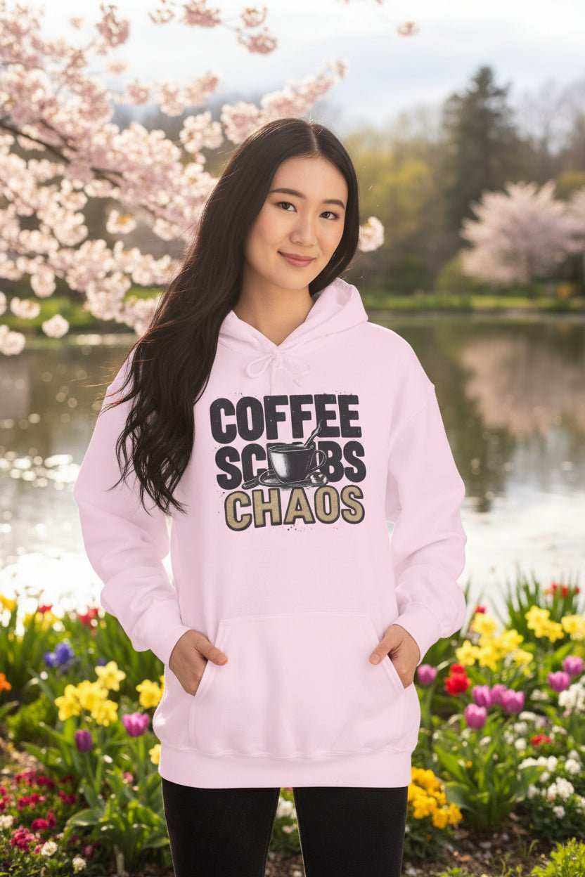 Funny Nurse Hoodie – “Coffee Scrubs Chaos” Cozy Gift for Nurses or Hospital Workers - WJMAPPAREL.COM