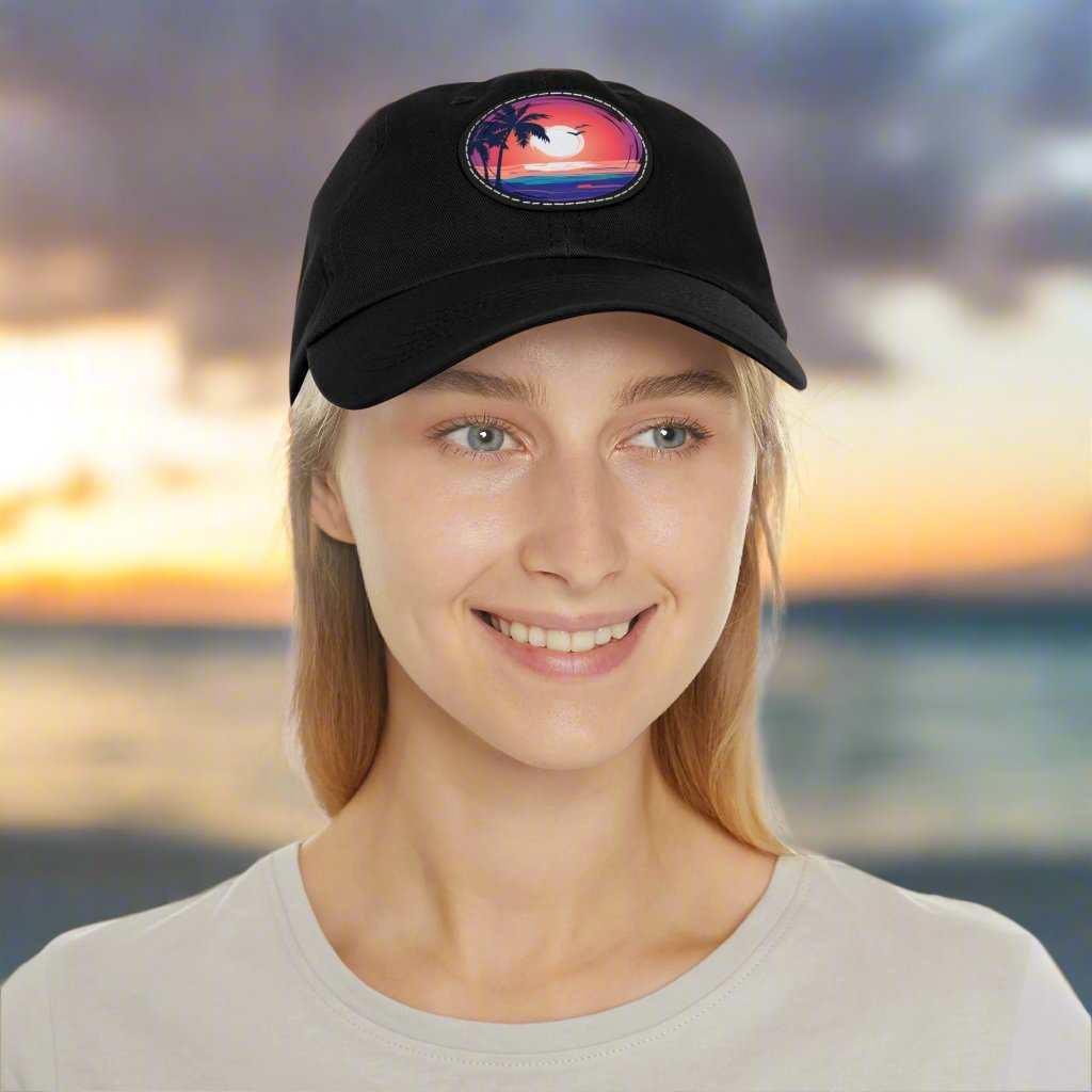 Beach Sunset Hat – Leather Patch Adjustable Dad Cap Gift - WJMAPPAREL.COM