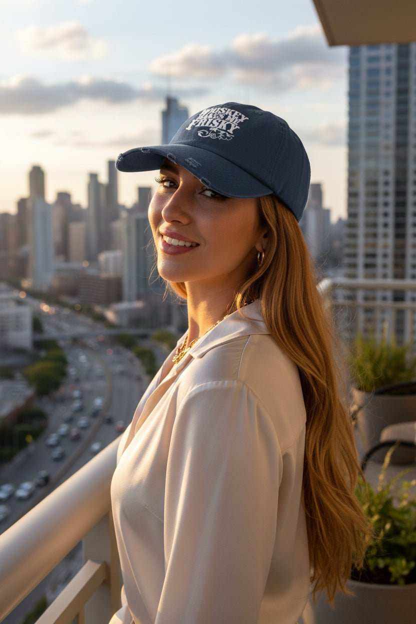 Whiskey Makes Me Frisky Hat – Funny Drinking Distressed Baseball Cap Gift - WJMAPPAREL.COM