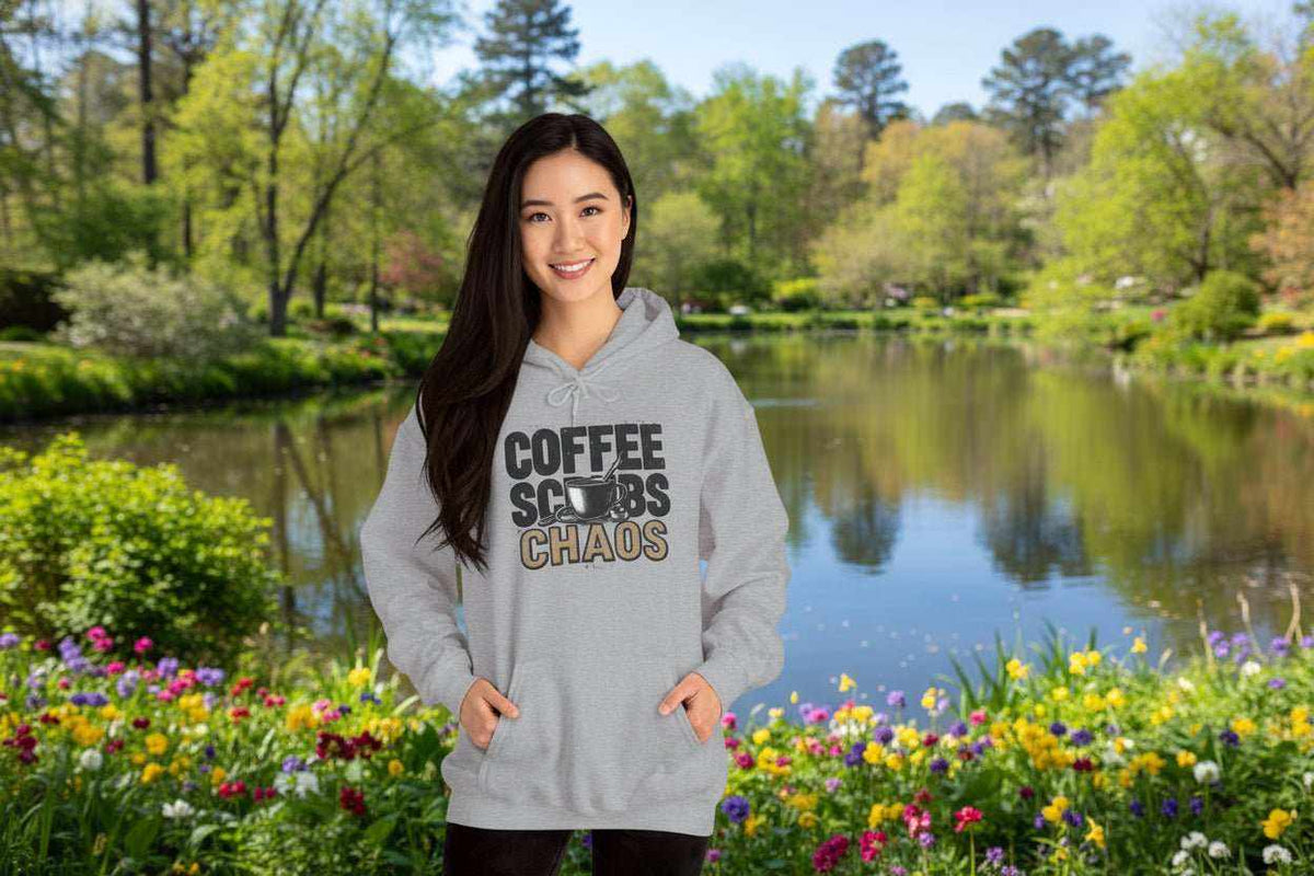 Funny Nurse Hoodie – “Coffee Scrubs Chaos” Cozy Gift for Nurses or Hospital Workers - WJMAPPAREL.COM
