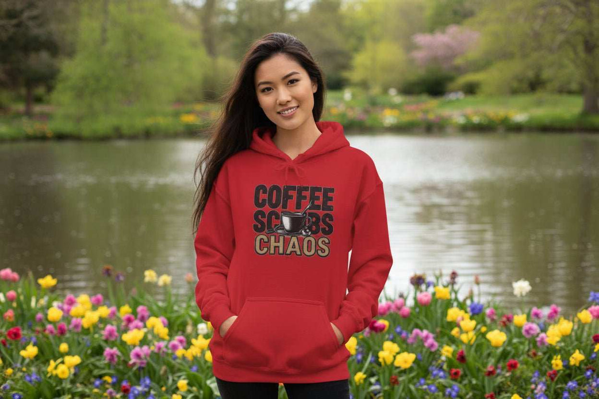 Funny Nurse Hoodie – “Coffee Scrubs Chaos” Cozy Gift for Nurses or Hospital Workers - WJMAPPAREL.COM