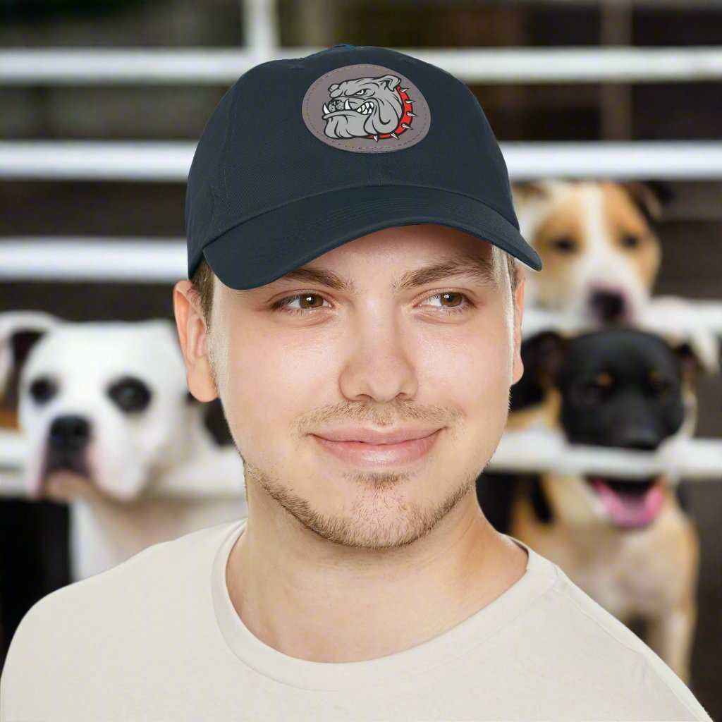 Bulldog Hat with Leather Patch – Dog Lover Adjustable Cap Gift - WJMAPPAREL.COM