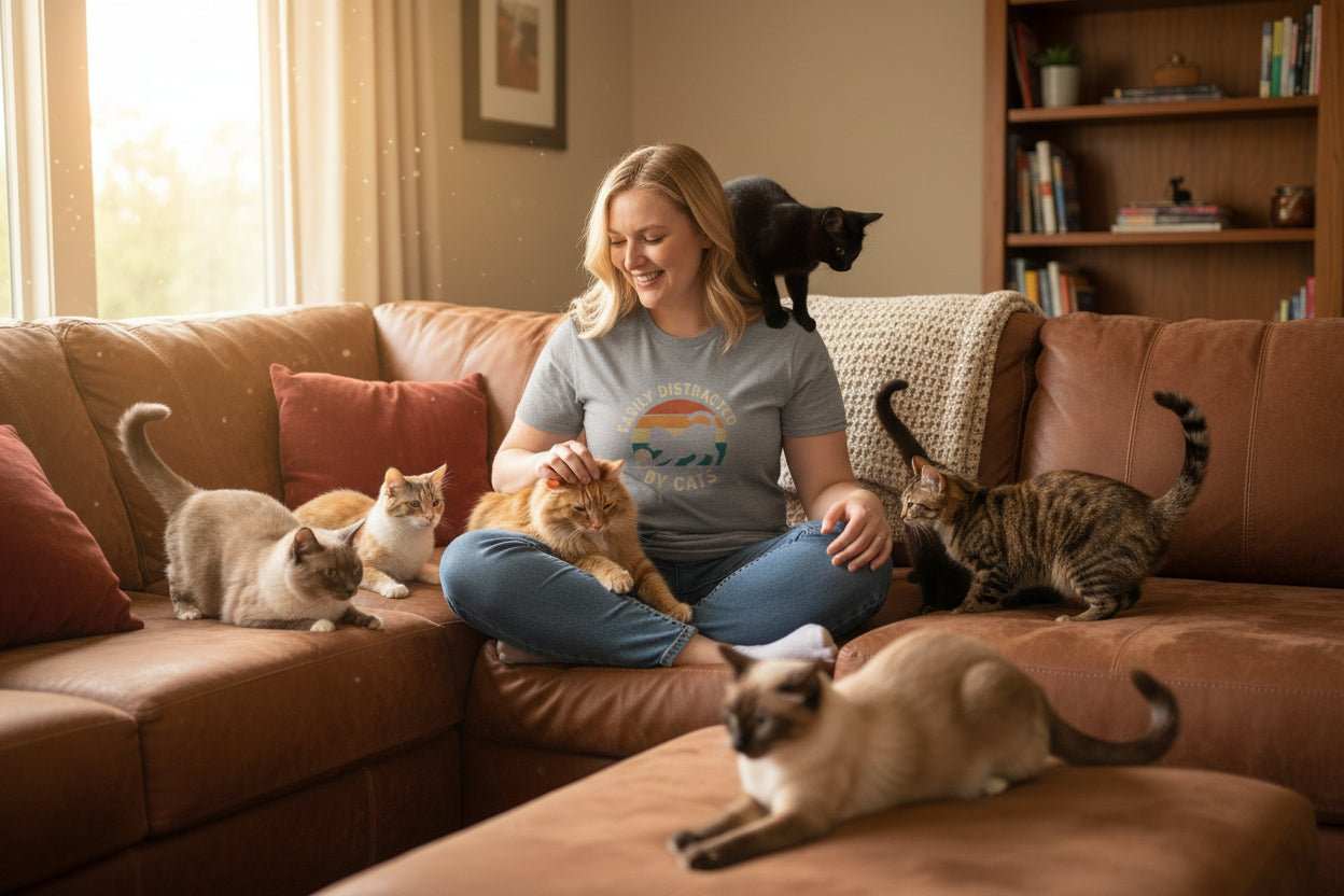 Easily Distracted by Cats T-Shirt – Funny Cat Lover Graphic Tee Gift - WJMAPPAREL.COM