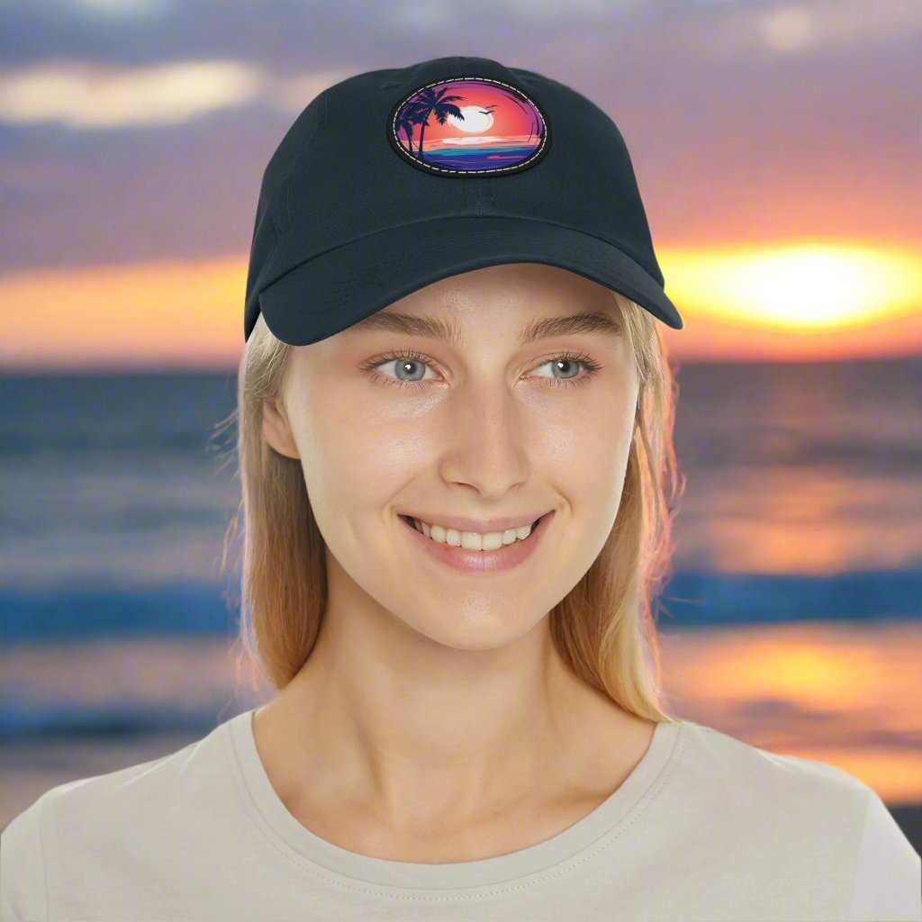 Beach Sunset Hat – Leather Patch Adjustable Dad Cap Gift - WJMAPPAREL.COM