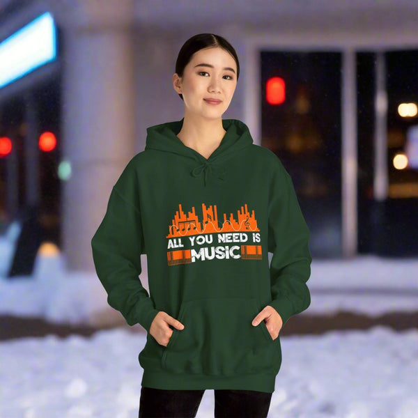 Music hooded sweatshirt features a classic pullover design with a kang