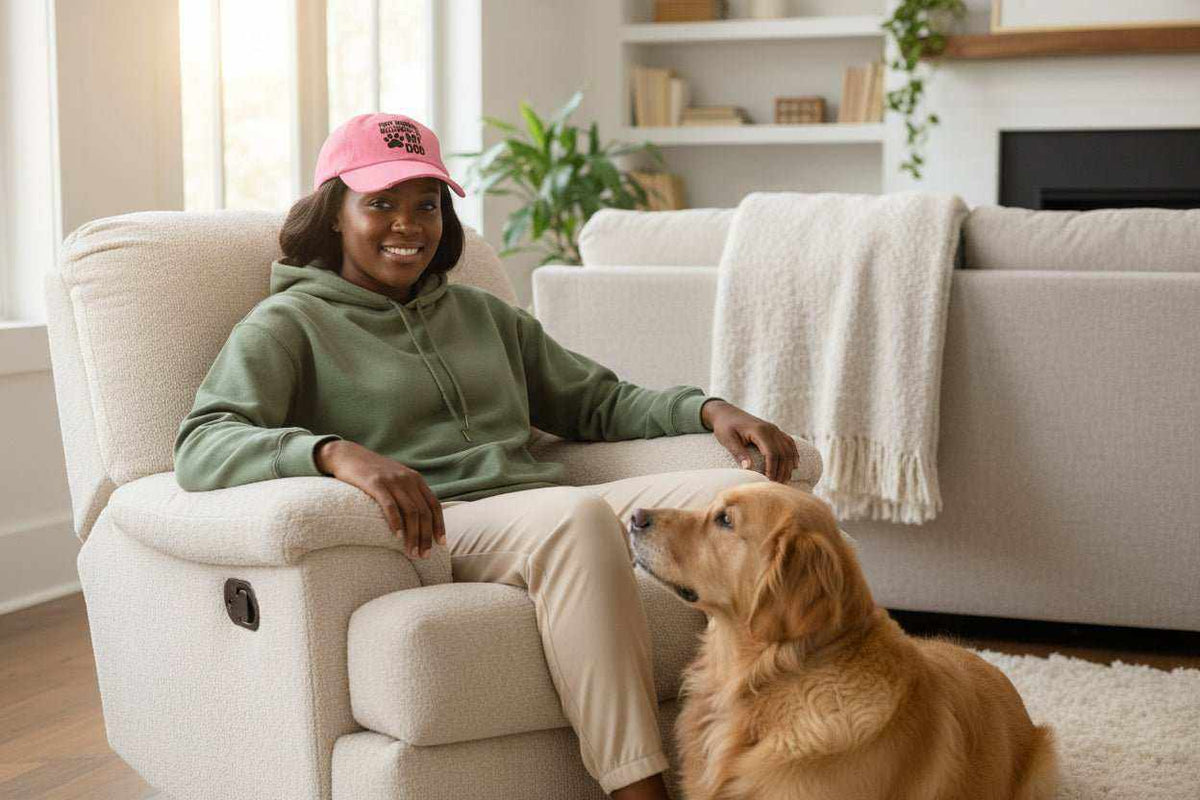 Funny Dog Owner Hat – “This Human Belongs To My Dog” Distressed Baseball Cap Gift for Dog Moms & Dog Dads - WJMAPPAREL.COM
