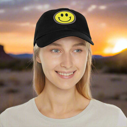 Smiley Face Hat with Leather Patch – Trendy Adjustable Dad Cap Gift - WJMAPPAREL.COM