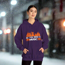 Music hooded sweatshirt features a classic pullover design with a kang