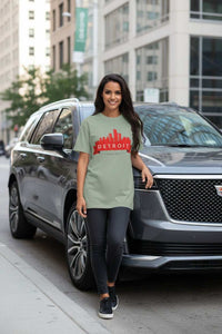 Detroit Skyline T-Shirt — Red Banner City Pride Tee - WJMAPPAREL.COM