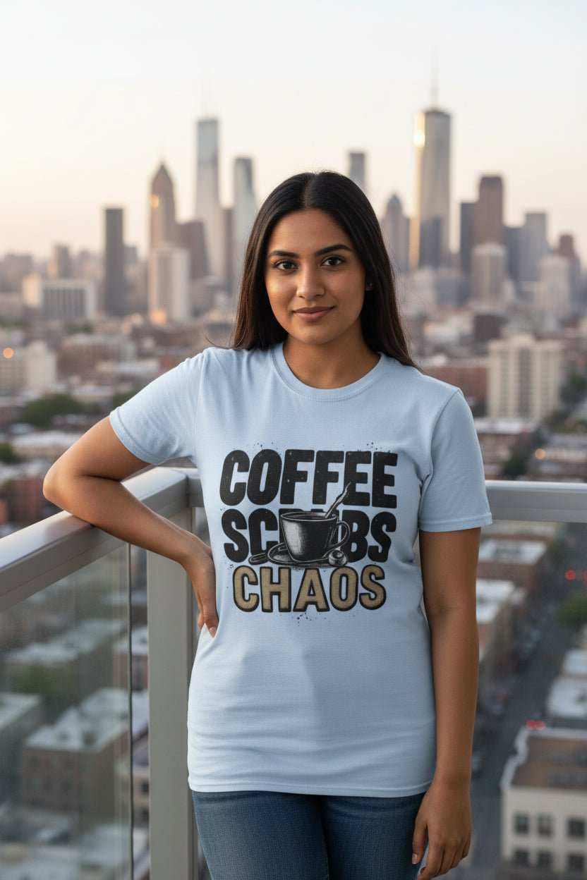Funny Nurse T-Shirt – “Coffee Scrubs Chaos” Gift for Nurses Birthday or Christmas - WJMAPPAREL.COM