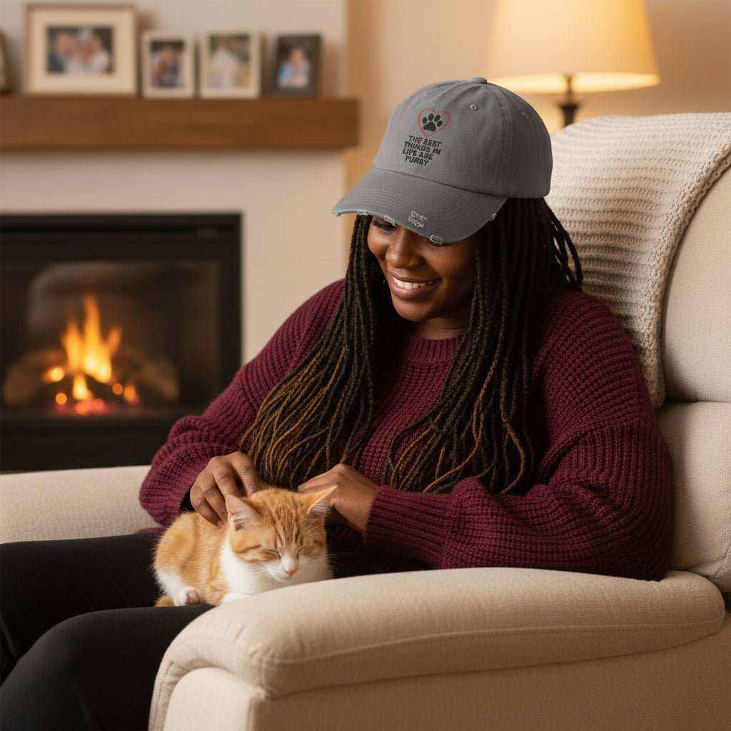 Best Things in Life Are Furry Hat – Dog & Cat Lover Distressed Baseball Cap Gift - WJMAPPAREL.COM
