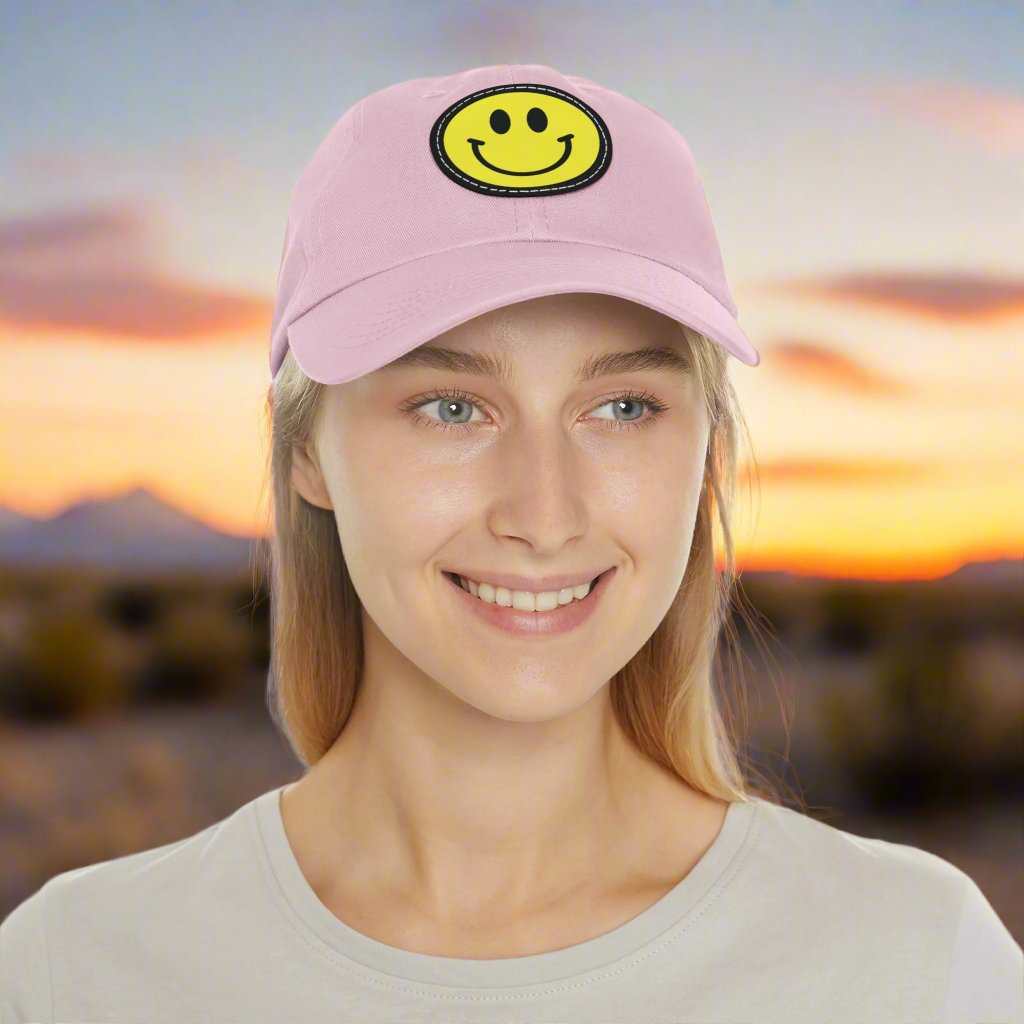 Smiley Face Hat with Leather Patch – Trendy Adjustable Dad Cap Gift - WJMAPPAREL.COM