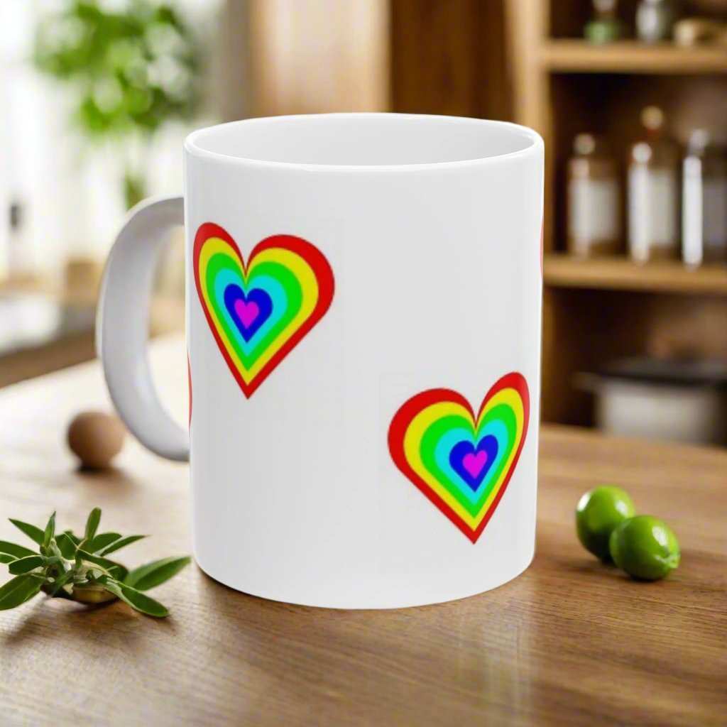 Rainbow Heart 11oz Mug – Pride Love Coffee Mug Gift - WJMAPPAREL.COM