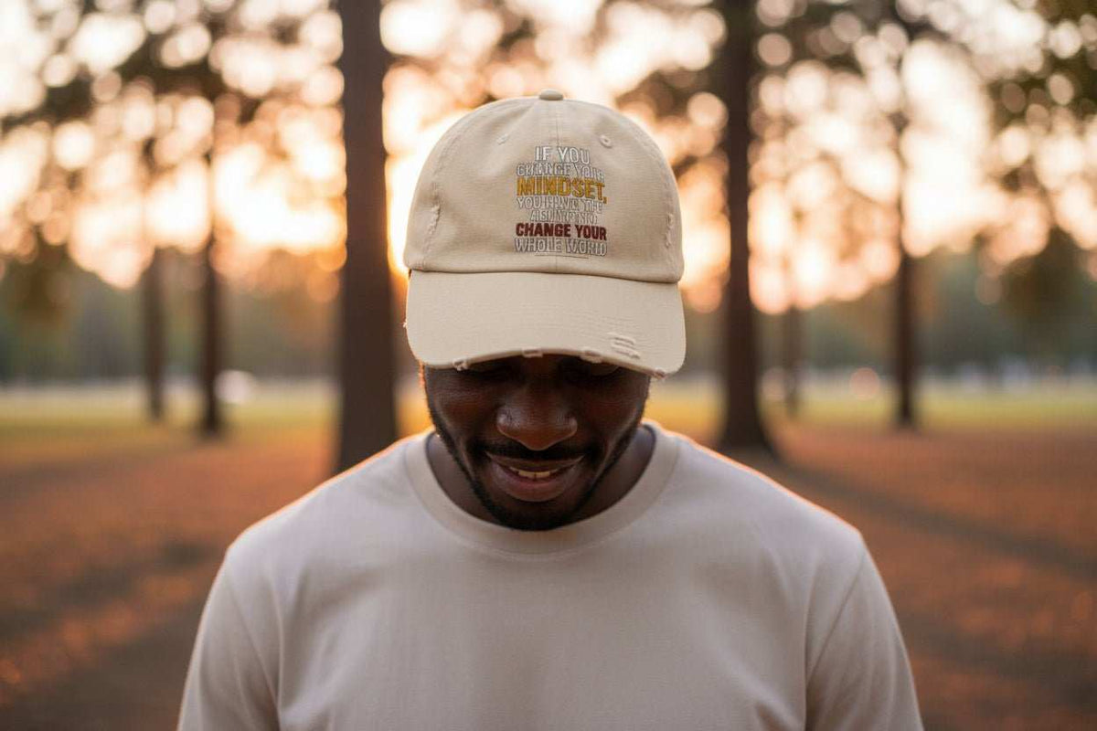Inspirational Hat – “Change Your Mindset” Distressed Motivational Cap Gift - WJMAPPAREL.COM