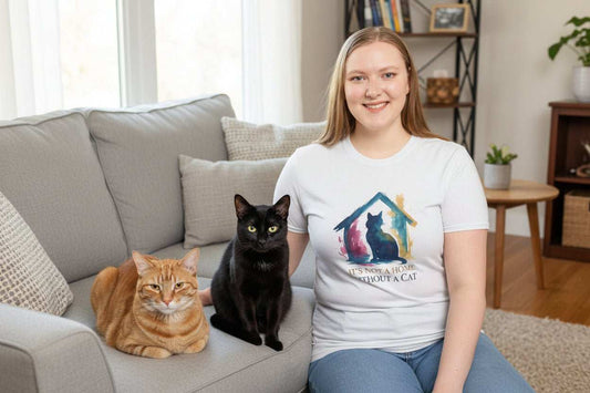 Artistic Cat Lover Gift – Watercolor Cat Inside House T-Shirt for Cozy Cat Moms - WJMAPPAREL.COM