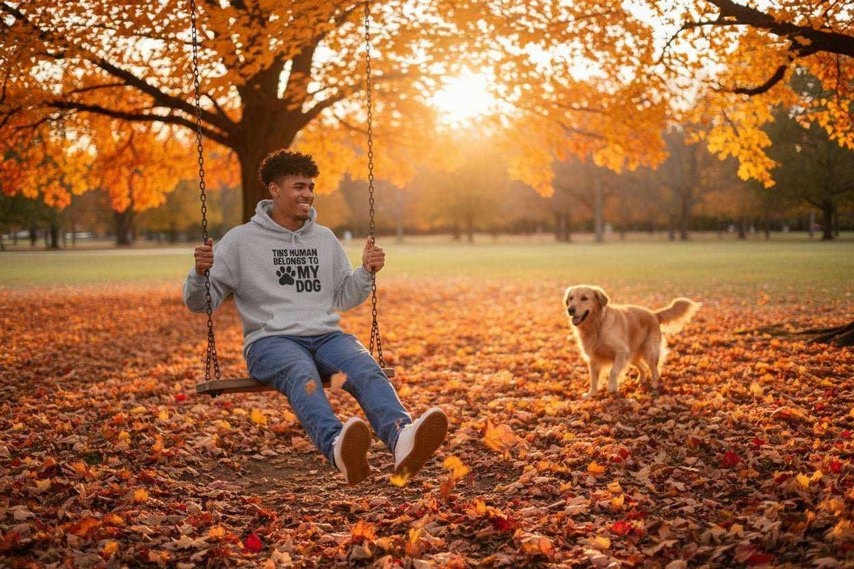 Funny Dog Hoodie – “This Human Belongs To My Dog” Cozy Sweatshirt Gift for Dog Moms & Dog Dads - WJMAPPAREL.COM
