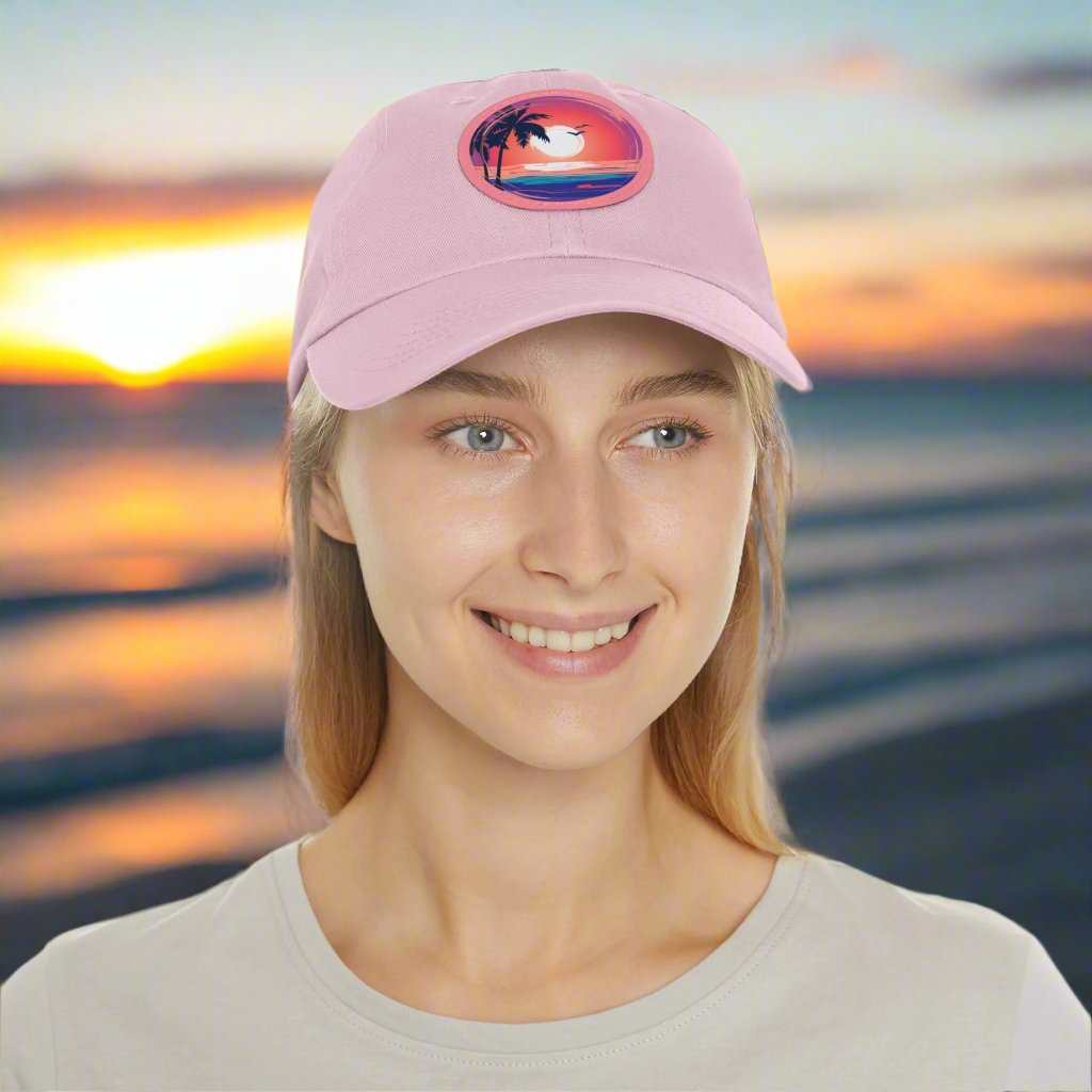Beach Sunset Hat – Leather Patch Adjustable Dad Cap Gift - WJMAPPAREL.COM