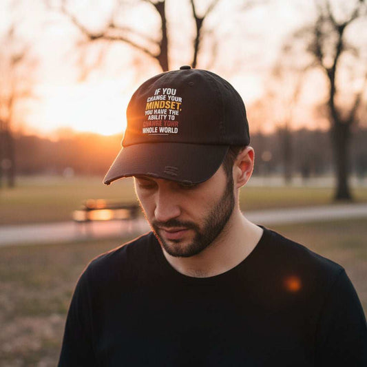 Inspirational Hat – “Change Your Mindset” Distressed Motivational Cap Gift - WJMAPPAREL.COM