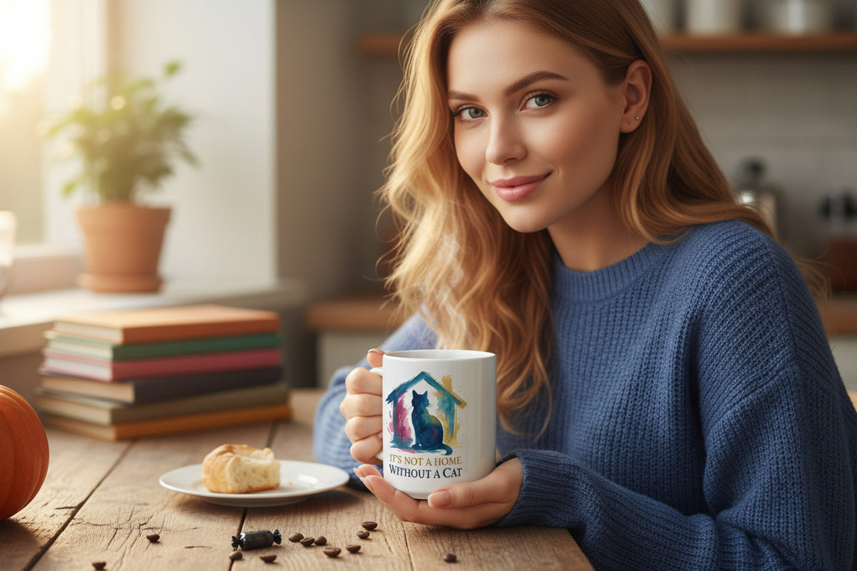 Watercolor Cat Inside House Mug