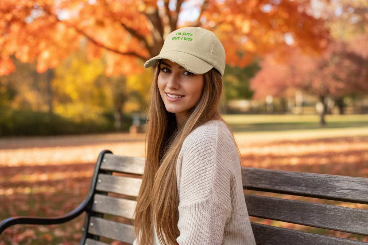 Cute But I Bite Hat – Funny Sassy Distressed Baseball Cap Gift - WJMAPPAREL.COM