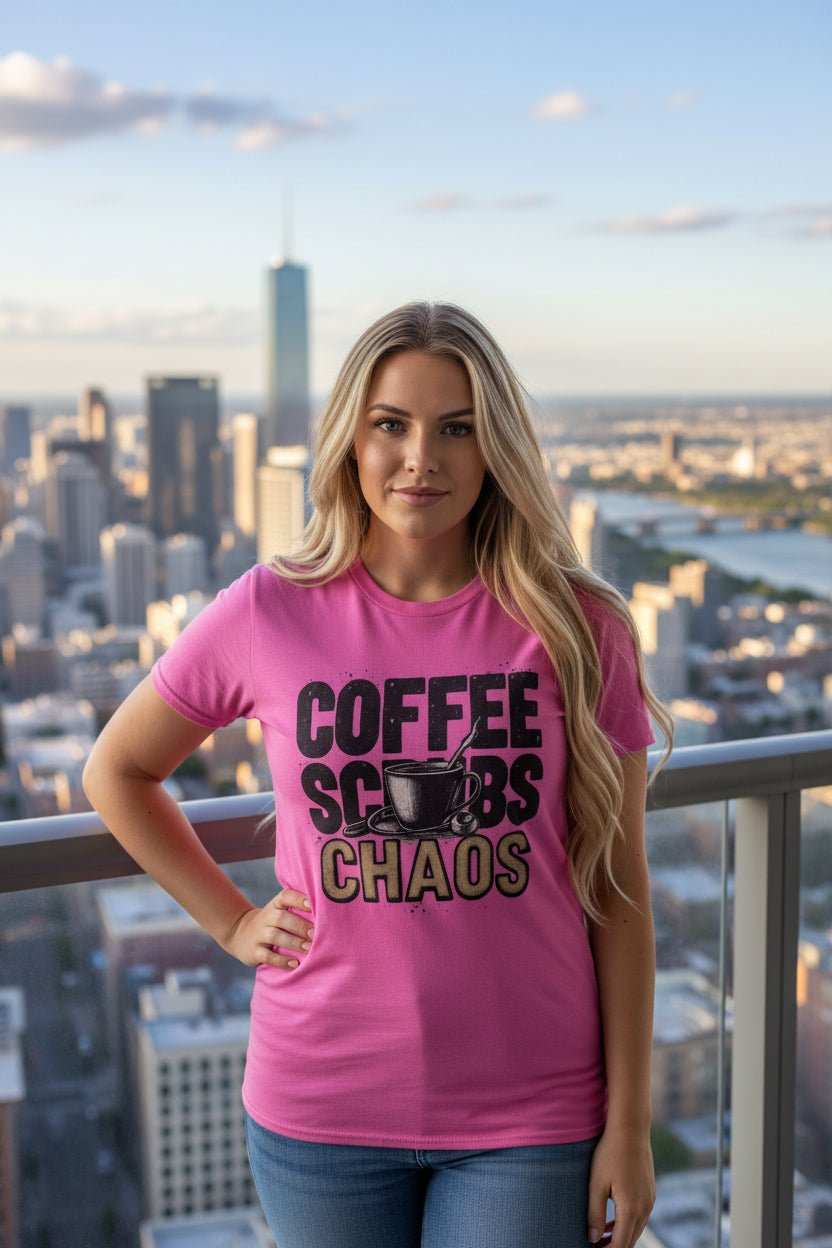 Funny Nurse T-Shirt – “Coffee Scrubs Chaos” Gift for Nurses Birthday or Christmas - WJMAPPAREL.COM