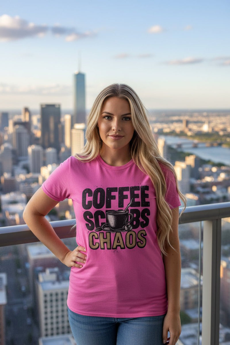 Funny Nurse T-Shirt – “Coffee Scrubs Chaos” Gift for Nurses Birthday or Christmas - WJMAPPAREL.COM
