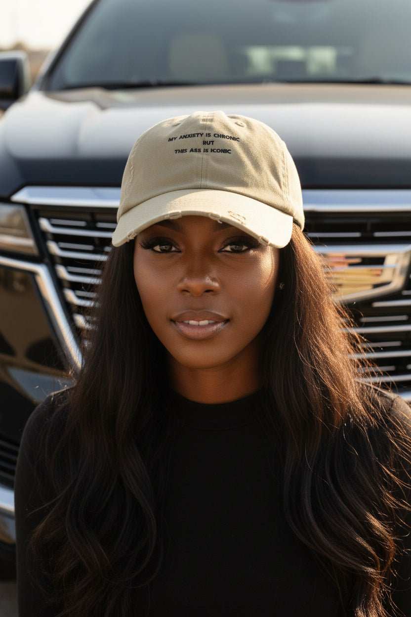 Funny Anxiety Cap for Confident Women – My Anxiety Is Chronic But This Ass Is Iconic Graphic Cap - WJMAPPAREL.COM
