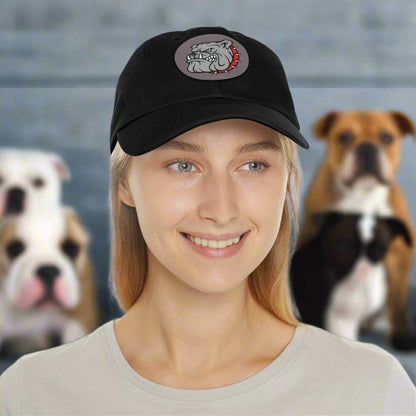 Bulldog Hat with Leather Patch – Dog Lover Adjustable Cap Gift - WJMAPPAREL.COM