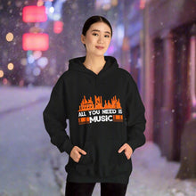 Music hooded sweatshirt features a classic pullover design with a kang