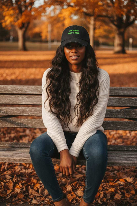 Cute But I Bite Hat – Funny Sassy Distressed Baseball Cap Gift - WJMAPPAREL.COM