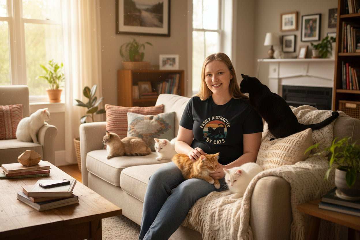 Easily Distracted by Cats T-Shirt – Funny Cat Lover Graphic Tee Gift - WJMAPPAREL.COM