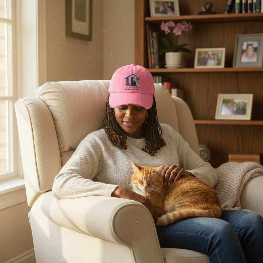 Watercolor Cat Inside House Hat – Cute Cat Lover Distressed Baseball Cap Gift - WJMAPPAREL.COM