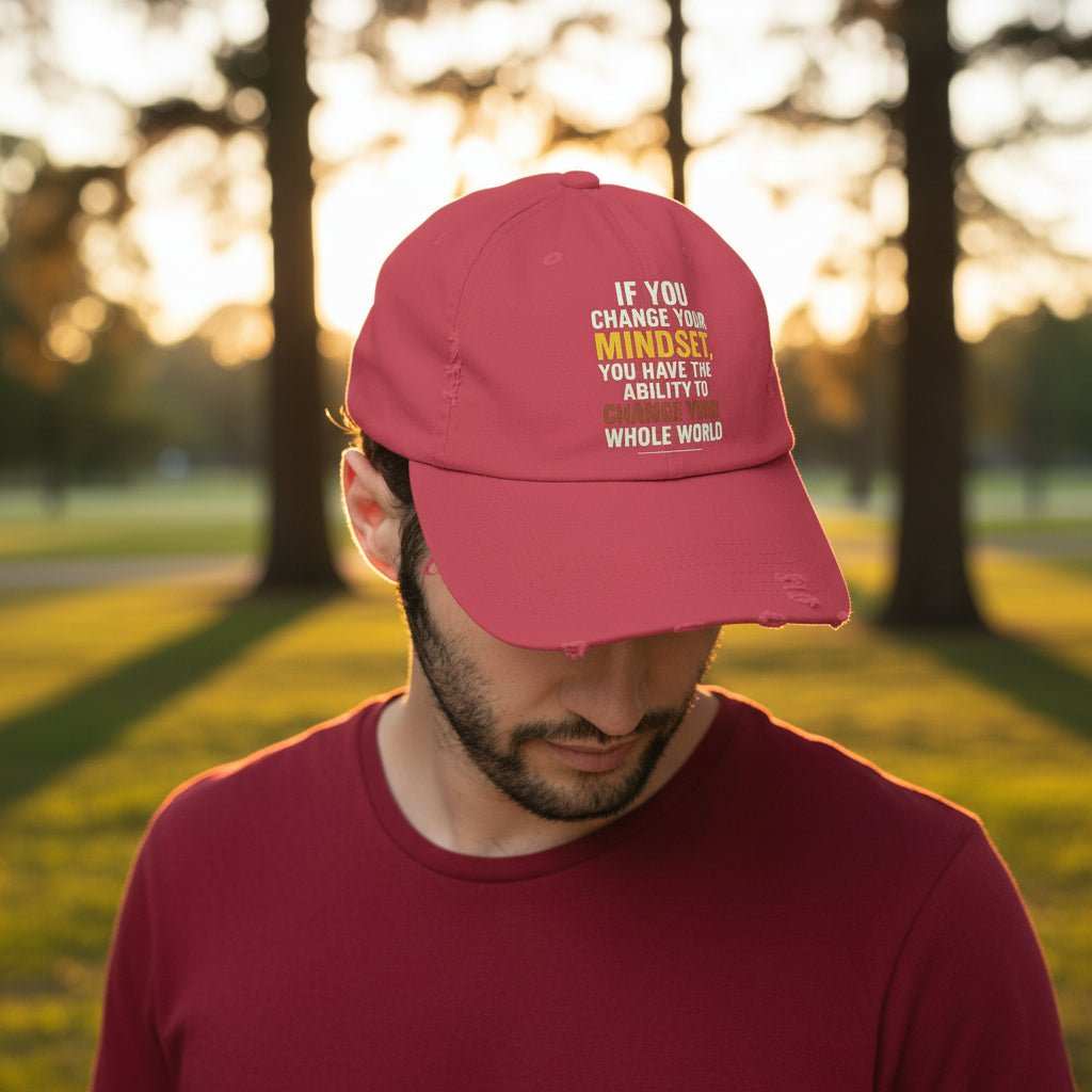 Inspirational Hat – “Change Your Mindset” Distressed Motivational Cap Gift - WJMAPPAREL.COM